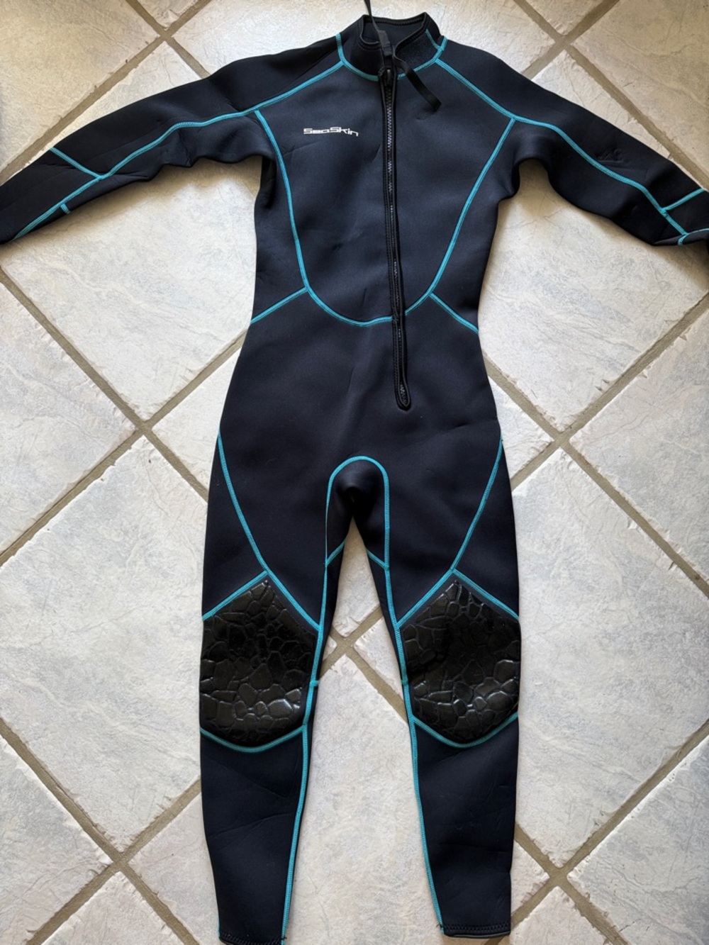 SeaSkin Black Wetsuit with Teal Trim - Full Body Neoprene